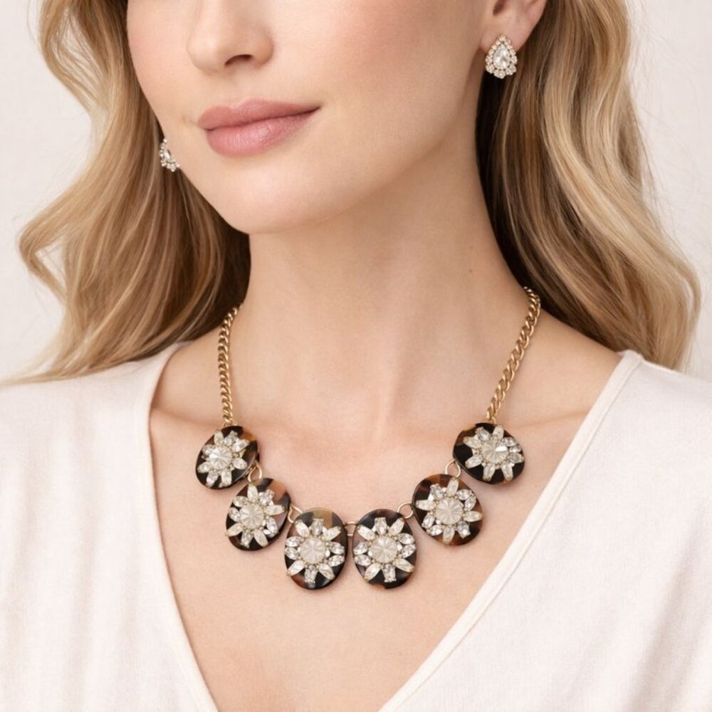 Tortoise Shell Statement Necklace & Earring Set